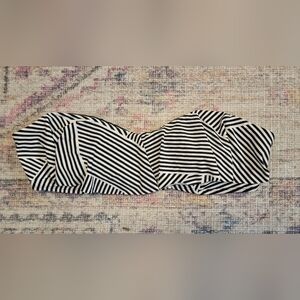Black and White Striped Ruffle Bandeau Swim Top Size XL